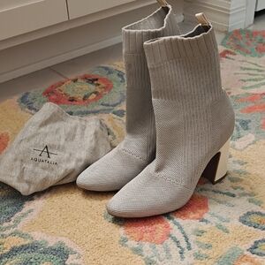 Aquatalia Light Gray Knit Sock Booties with Block Heel